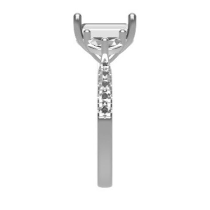 Custom made emerald cut and half moon cut three stone and side stone engagement ring SB4265 V3 quick image 04