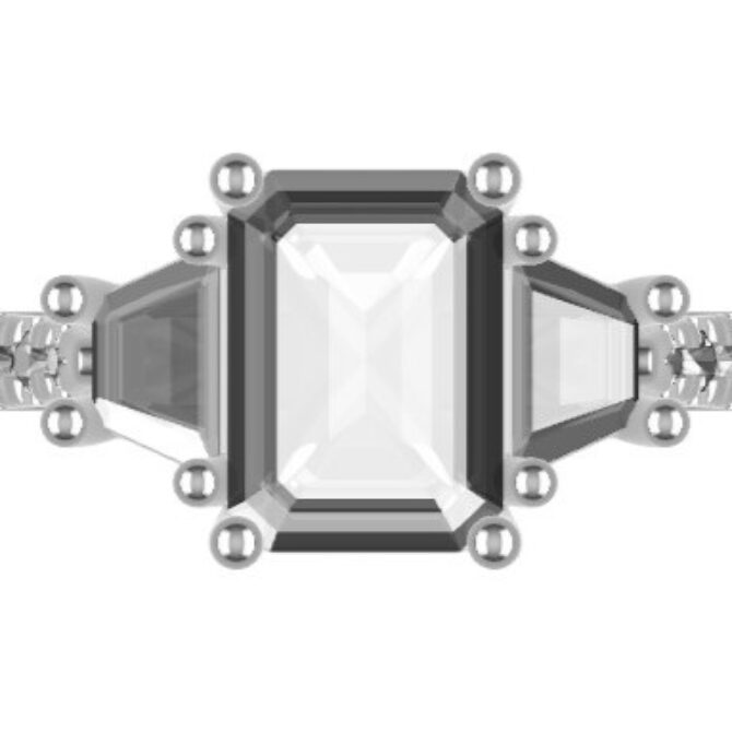 Custom made emerald cut and trapezoid cut three stone and side stone engagement ring SB4265 V2 quick image 01