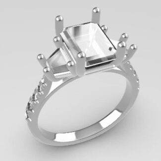 Custom made emerald cut and trapezoid cut three stone and side stone engagement ring SB4265 V2 quick image 02