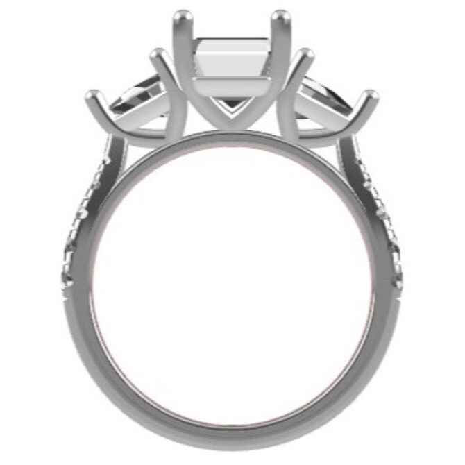Custom made emerald cut and trillion cut three stone and side stone engagement ring SB4265 V1 quick image 03