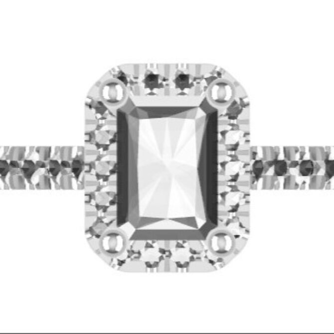 Custom made emerald cut halo and side stone engagement ring SB4382 quick image 01