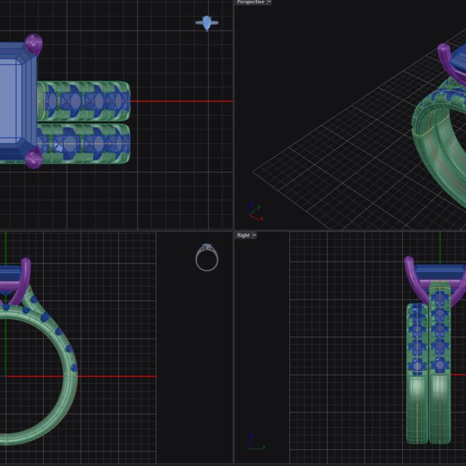 Custom made emerald cut side stone engagement ring sb4396 with matching wedding ring sb4398