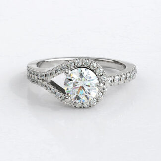 Custom made half split round cut side stone engagement ring sb4169 image 03