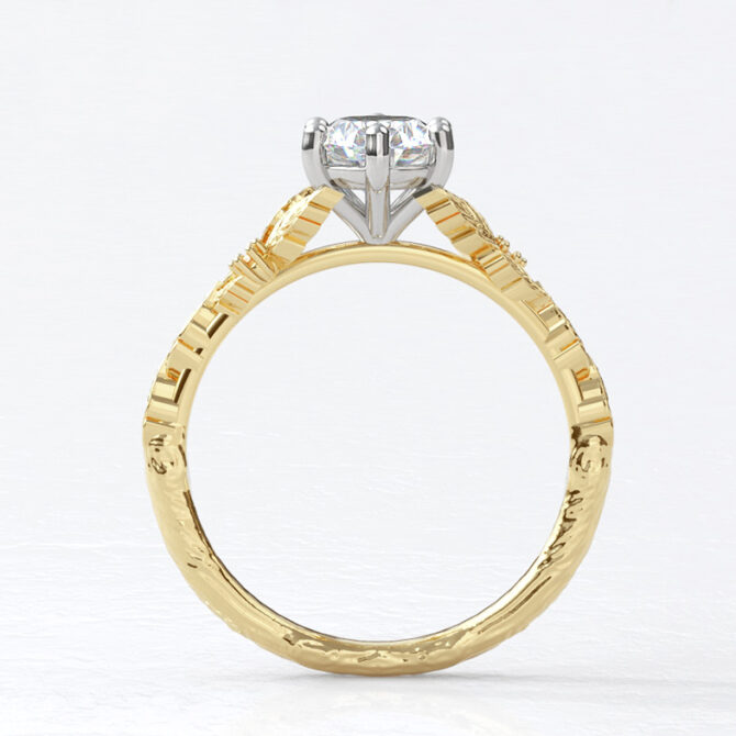 Custom made leaf pattern oval cut side stone engagement ring sb4209 image 01