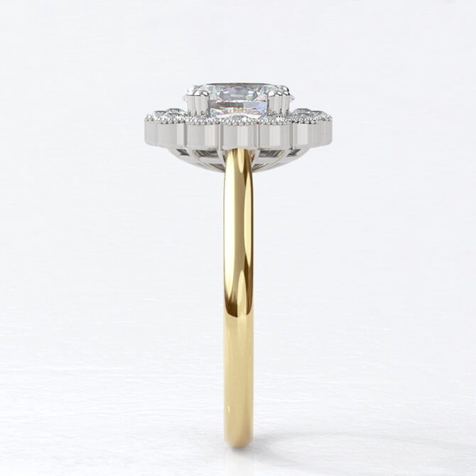 Custom made mill grain oval cut floral halo engagement ring sb4048 image 01