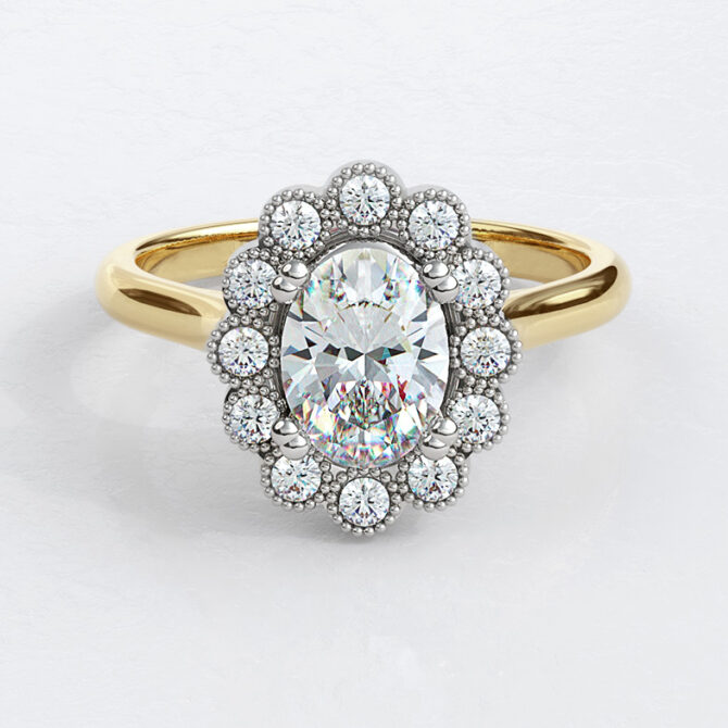 Custom made mill grain oval cut floral halo engagement ring sb4048 image 03