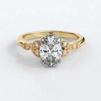Custom made mill grain oval cut side stone and hidden halo engagement ring sb4128 v2 image 03