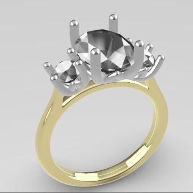 Custom made oval and round cut three stone engagement ring SB4245 quick image 02