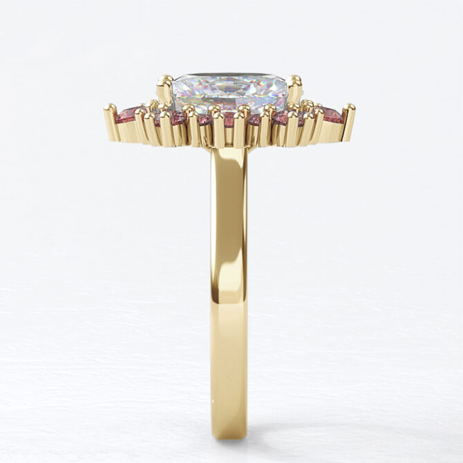 Custom made oval cut diamond and ruby halo engagement ring sb2739 image 02