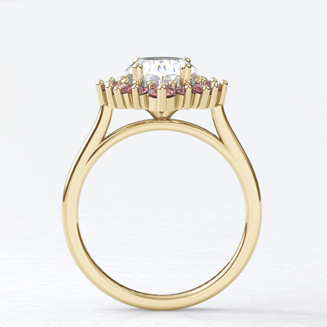 Custom made oval cut diamond and ruby halo engagement ring sb2739 image 03