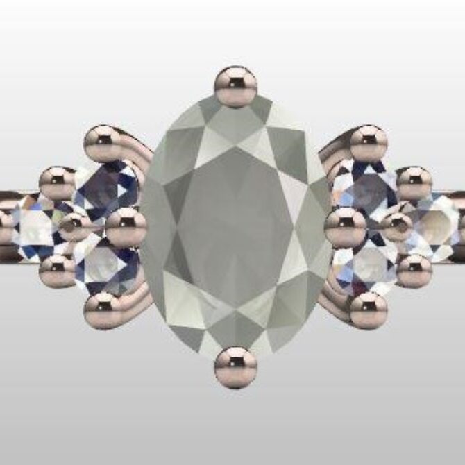 Custom made oval cut grey moissanite side stone engagement ring sb02653 quick image 01