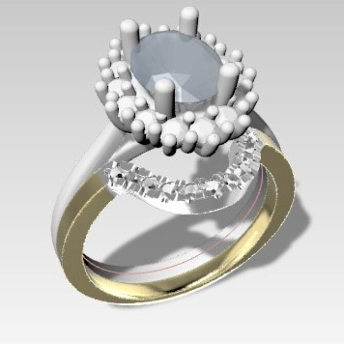 Custom made oval cut halo engagement ring sb4443 and curved diamond set wedding ring sb4444 v2 quick image 02