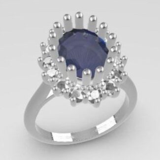 Custom made oval cut sapphire floral halo engagement ring sb4152 quick image 02