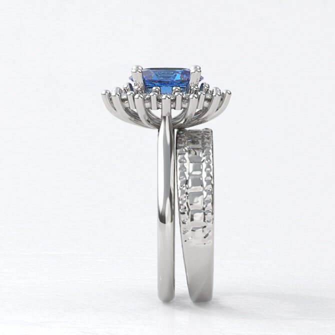 Custom made oval cut sapphire floral halo engagement ring sb4463 image 01