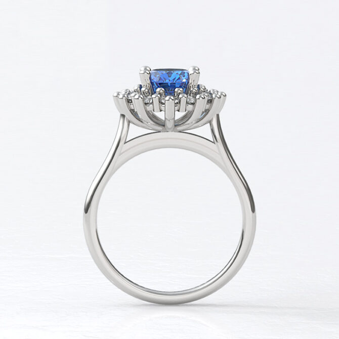 Custom made oval cut sapphire floral halo engagement ring sb4463 image 02