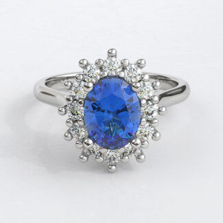 Custom made oval cut sapphire floral halo engagement ring sb4463 image 03