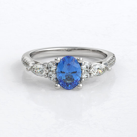 Custom made oval cut sapphire multi stone engagement ring SB4492 image 03