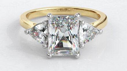 Custom made radiant cut and trillion cut three stone engagement ring sb4025 image 03