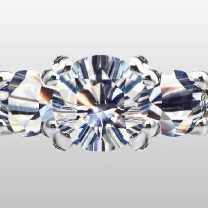 Custom made round cut three stone and side stone engagement ring sb2614 quick image 01