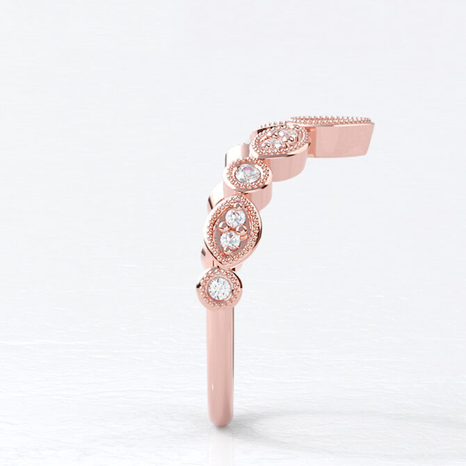 Custom made v shaped millgrain pear diamond set wedding ring sb4016 image 02
