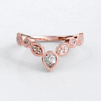 Custom made v shaped millgrain pear diamond set wedding ring sb4016 image 03