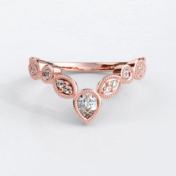 Custom made v shaped millgrain pear diamond set wedding ring sb4016 image 03