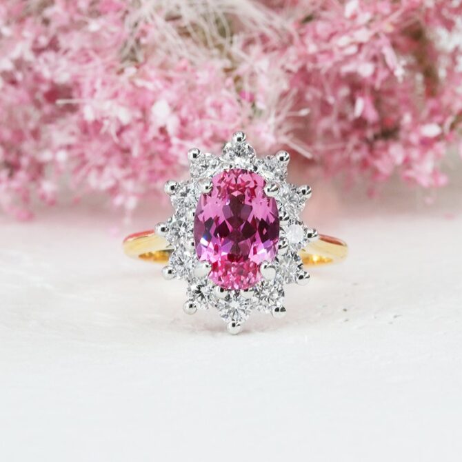 2.15ct Oval Cut Pink Sapphire & Diamond Ring GR122 (1)