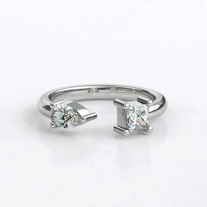 Custom made diamond set pear cut and princess cut two stone ladies wedding ring Custom made diamond set pear cut and princess cut two stone ladies wedding ring sb5223 v1 image 01