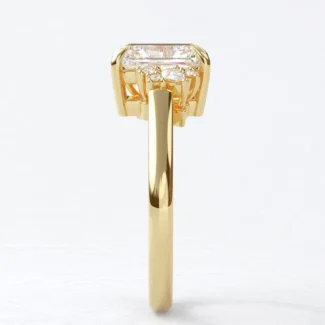 Custom made radiant cut centre diamond with pear and round 18k yellow gold side stone engagement ring sb5180 v2 - 02