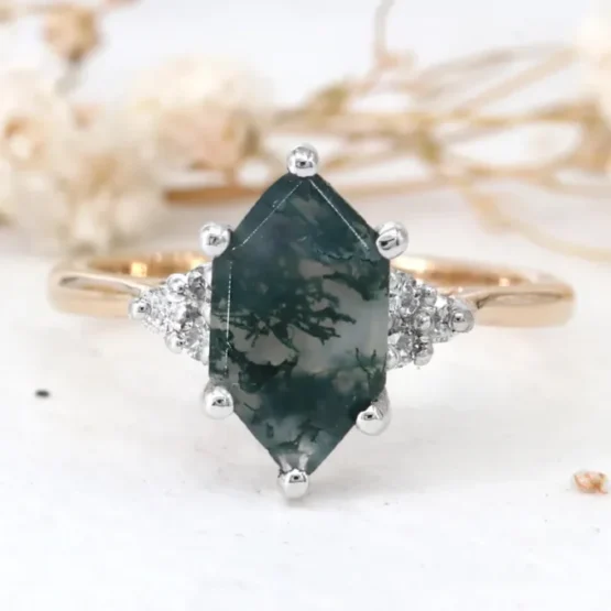 Moss agate and diamond ring made in Dublin gr130-1