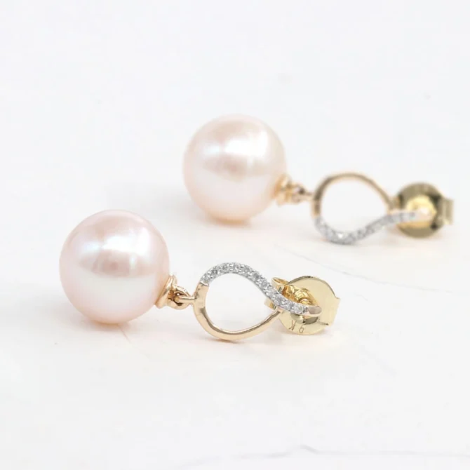 0.07ct Natural Diamond and Pearl Earrings ER202 (2) in yellow gold in Ireland