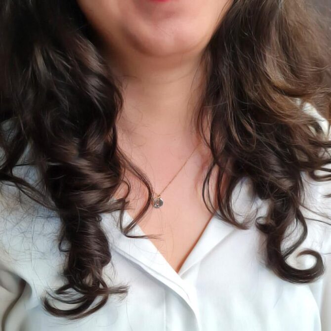 Letter A on 14k Yellow Gold Disc - PN140 on person