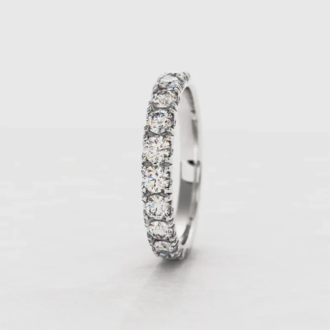 3.0mm claw set diamond wedding ring in white gold made in Dublin