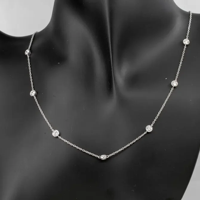 Besel set diamond necklace with 0.77ct of lab diamonds in white gold BPN043
