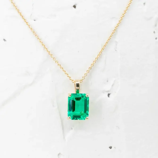 4ct Emerald Cut Solitaire Emerald Pendant PN188 - Lab