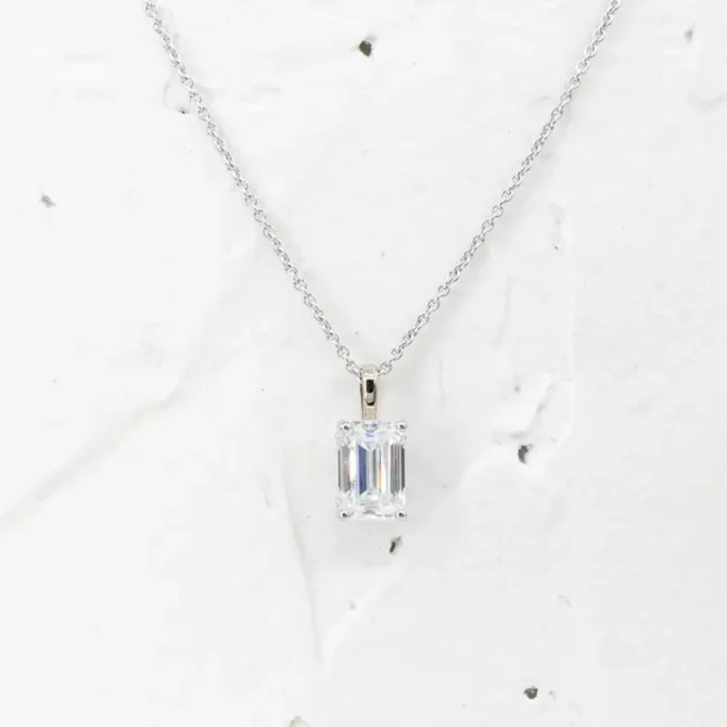 1.5ct Emerald Cut Solitaire Moissanite Pendant PN190 - Lab