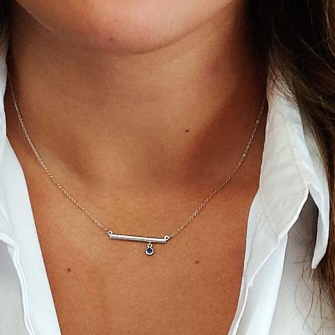 real model image of bezel set sapphire pendant necklace pn020