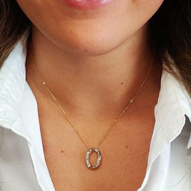 real model image of channel set diamond pendant necklace pn001