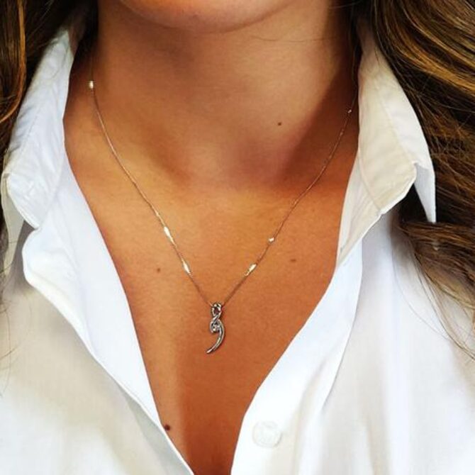 real model image of round cut diamond and 9k white gold pendant necklace pn028