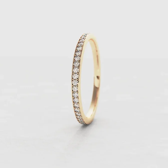 1.7mm pave set ladies diamond wedding ring yellow gold