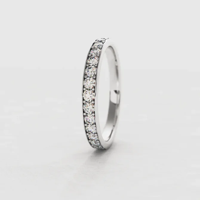 2.5mm pave set ladies diamond wedding ring white gold