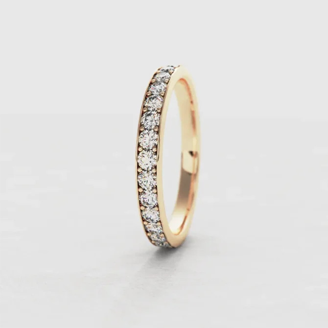2.5mm pave set ladies diamond wedding ring yellow gold