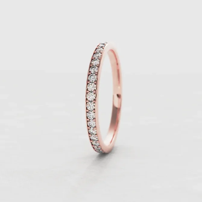 2mm pave set ladies diamond wedding ring rose gold