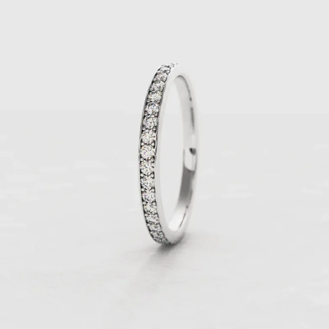 2mm pave set ladies diamond wedding ring white gold
