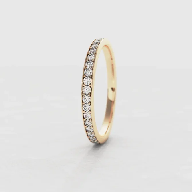 2mm pave set ladies diamond wedding ring yellow gold