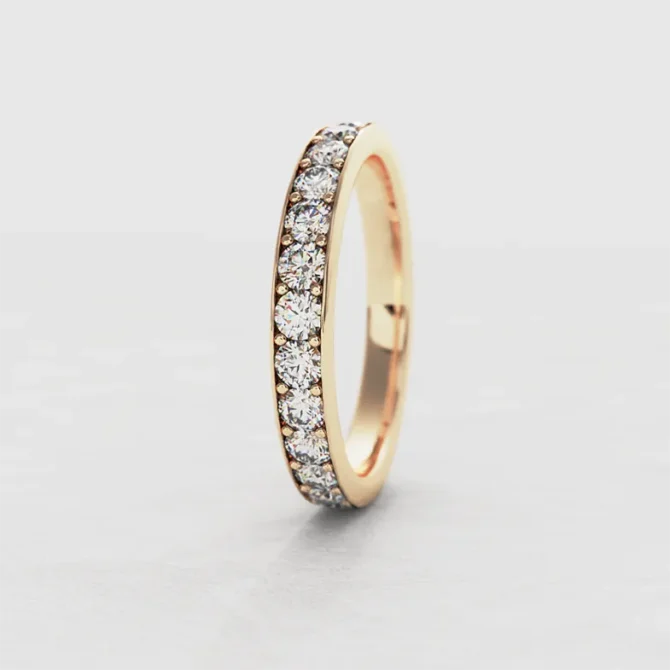 3mm pave set ladies diamond wedding ring yellow gold