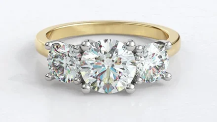 Most Popular Engagement Ring in Cork 2024 4 - Round Three Stone Gold Trilogy