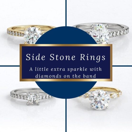 a collection of side stone engagement rings hand made in Dublin Ireland