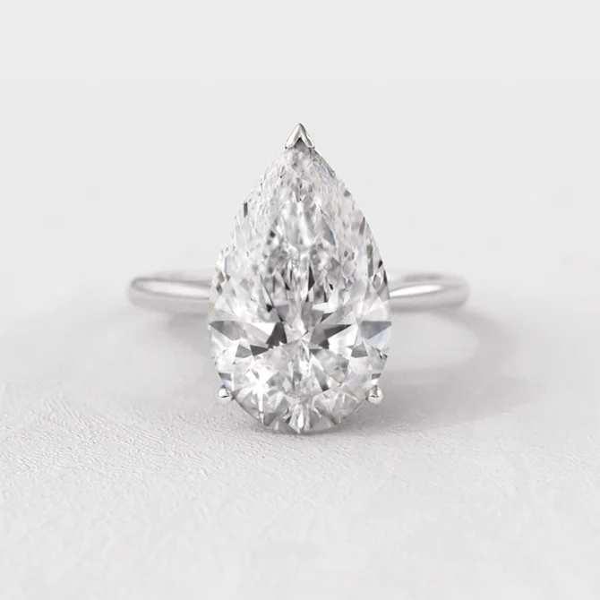 5.0ct Pear Cut Solitaire Lab Grown Diamond 18k White Gold Engagement Ring