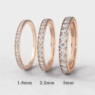 Pave set diamond wedding rings with lab grown or natural diamonds in rose gold